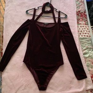 Off the shoulder criss cross body suit